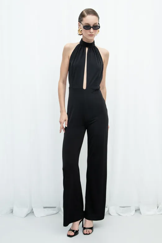 Bayan Siyah Sırt Dekolteli Tulum - BSL