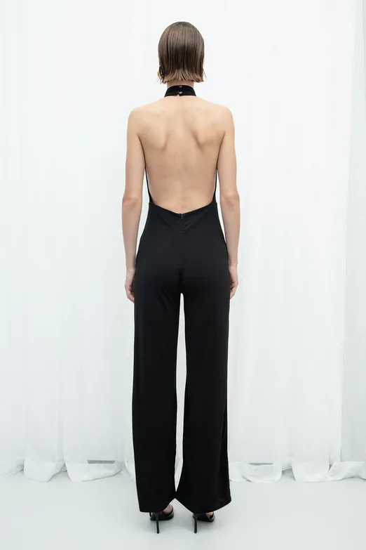 Bayan Siyah Sırt Dekolteli Tulum - BSL