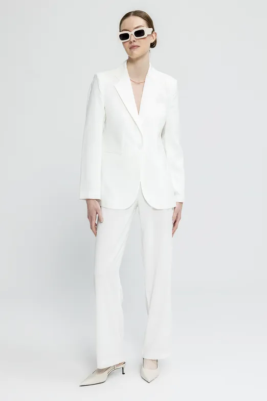 Bayan Beyaz Düz Kesim Kumaş Pantolon - BSL