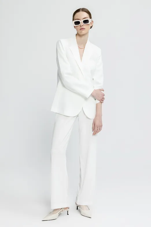 Bayan Beyaz Düz Kesim Kumaş Pantolon - BSL