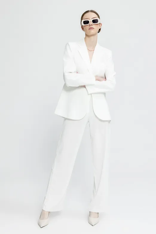 Bayan Beyaz Düz Kesim Kumaş Pantolon - BSL