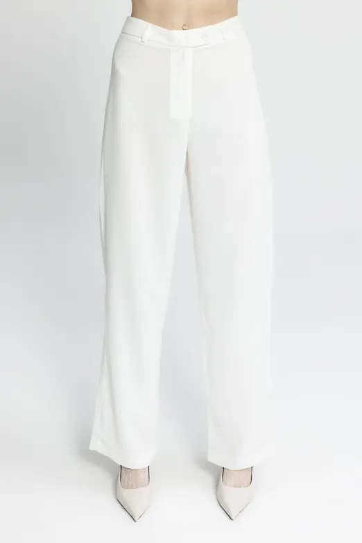 Bayan Beyaz Düz Kesim Kumaş Pantolon - BSL