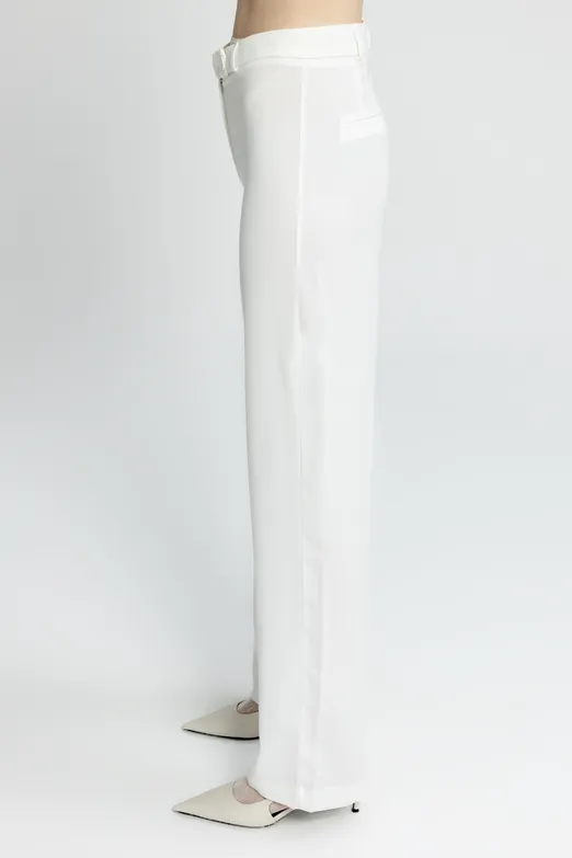 Bayan Beyaz Düz Kesim Kumaş Pantolon - BSL