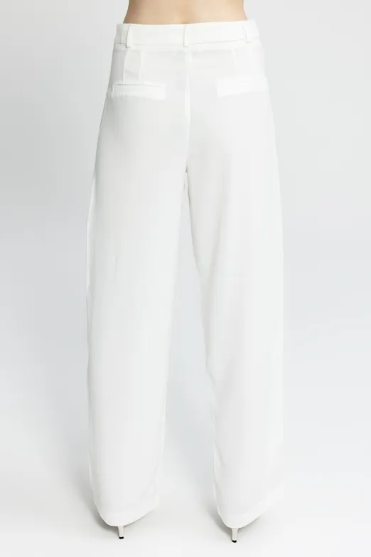 Bayan Beyaz Düz Kesim Kumaş Pantolon - BSL