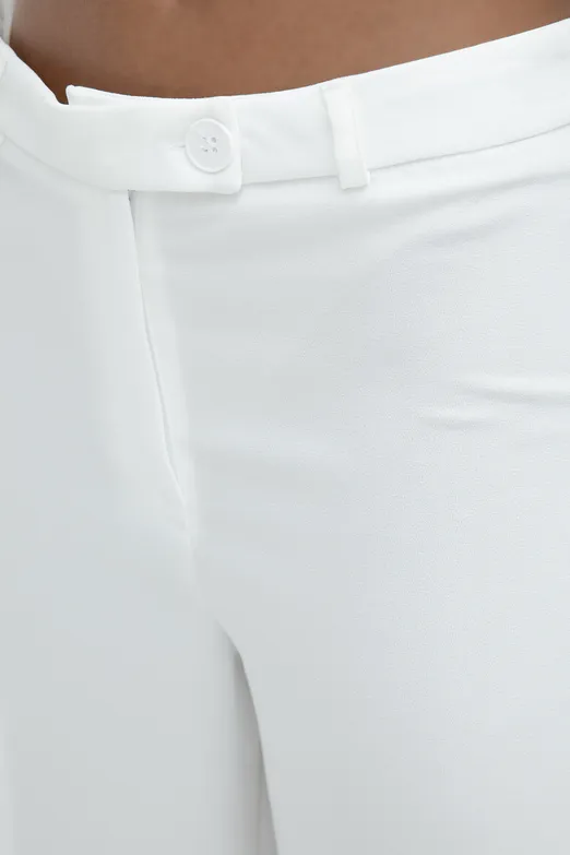 Bayan Beyaz Düz Kesim Kumaş Pantolon - BSL