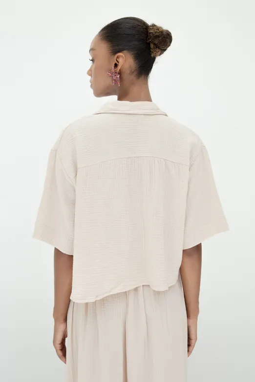 Bayan Bej Dokulu %100 Cotton Gömlek - BSL