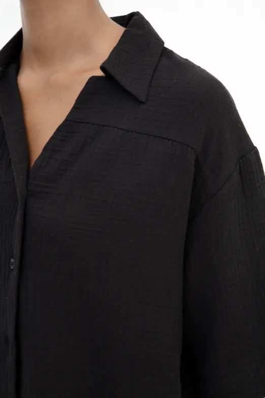 Bayan Siyah Dokulu %100 Cotton Gömlek - BSL