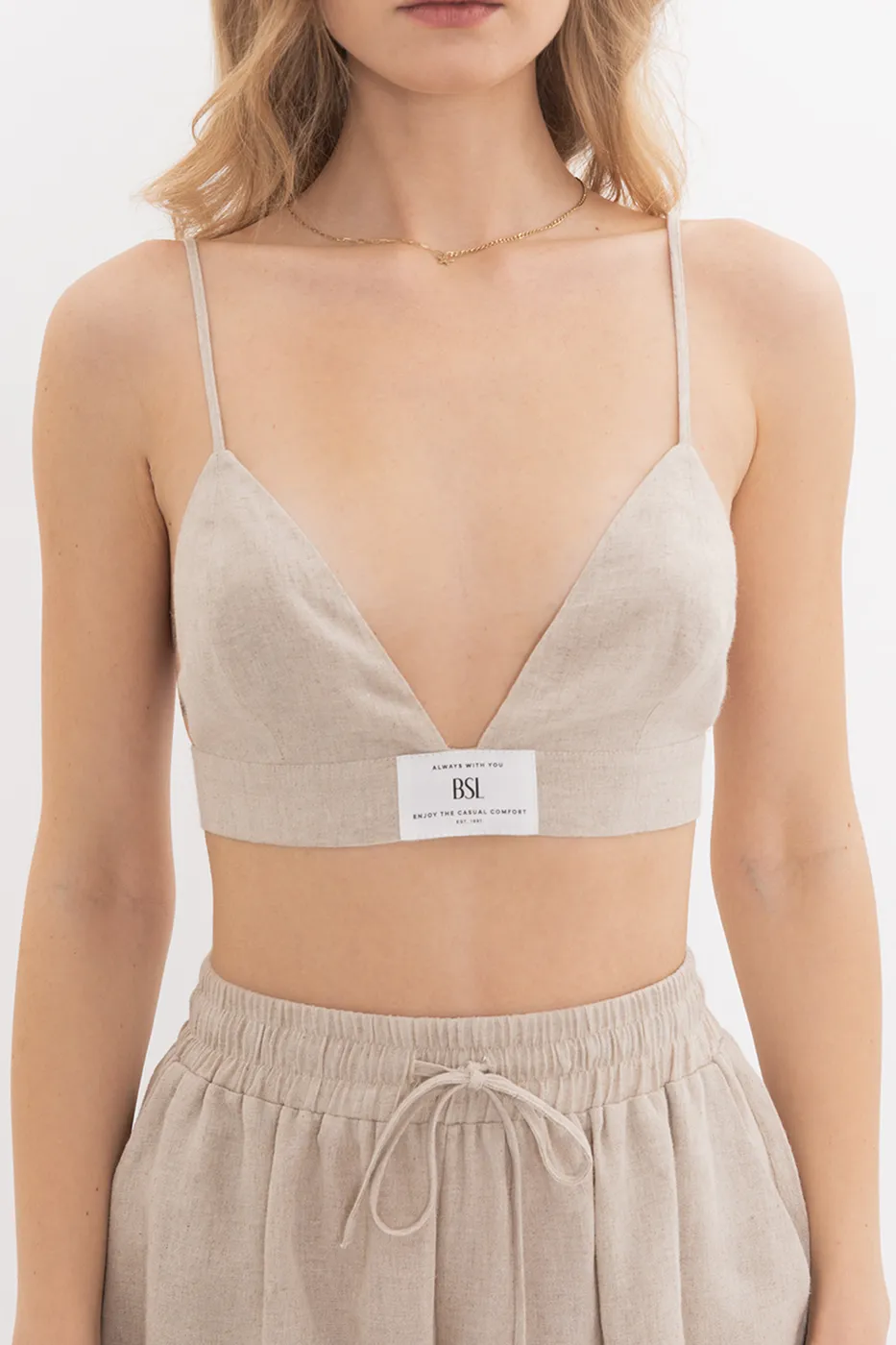 Bayan Bej Keten Karışımlı Askılı Büstiyer