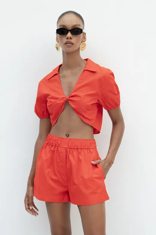Bayan Kırmızı %100 Cotton Mini Şort - BSL