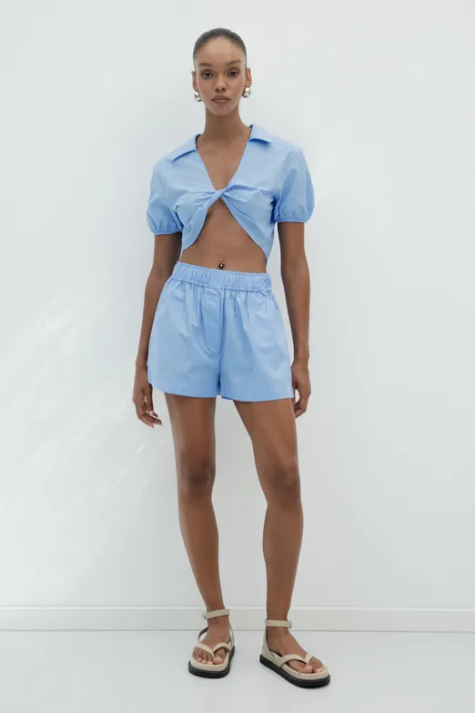 Bayan Mavi %100 Cotton Mini Şort - BSL