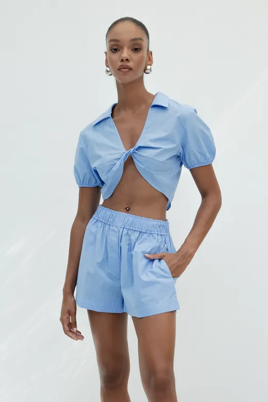 Bayan Mavi %100 Cotton Mini Şort - BSL