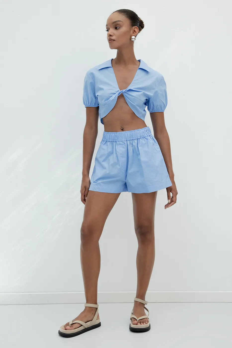 Bayan Mavi %100 Cotton Mini Şort