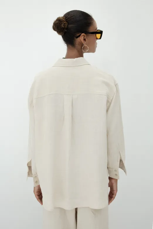 Bayan Bej %100 Keten Oversize Gömlek - BSL