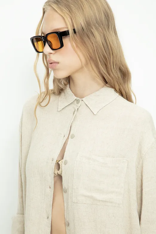 Bayan Bej Keten Gömlek - BSL