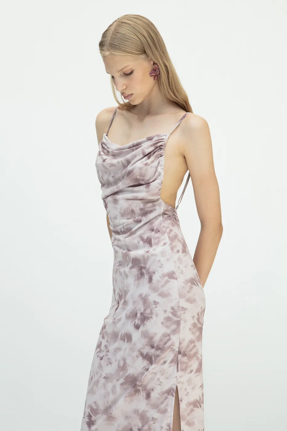 Bayan Kahverengi Askılı Tül Midi Elbise