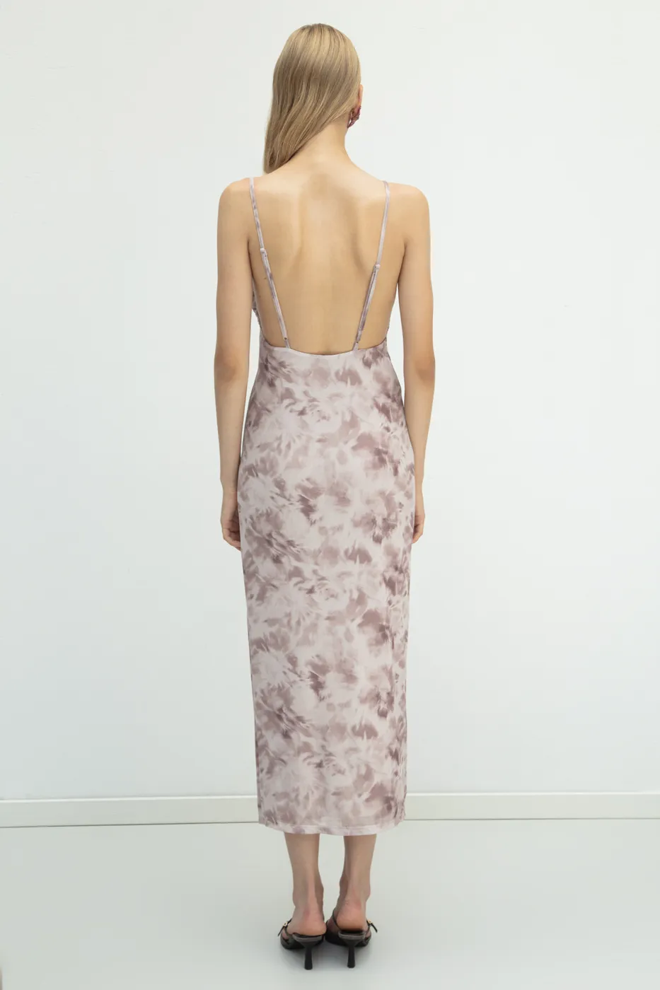 Bayan Kahverengi Askılı Tül Midi Elbise