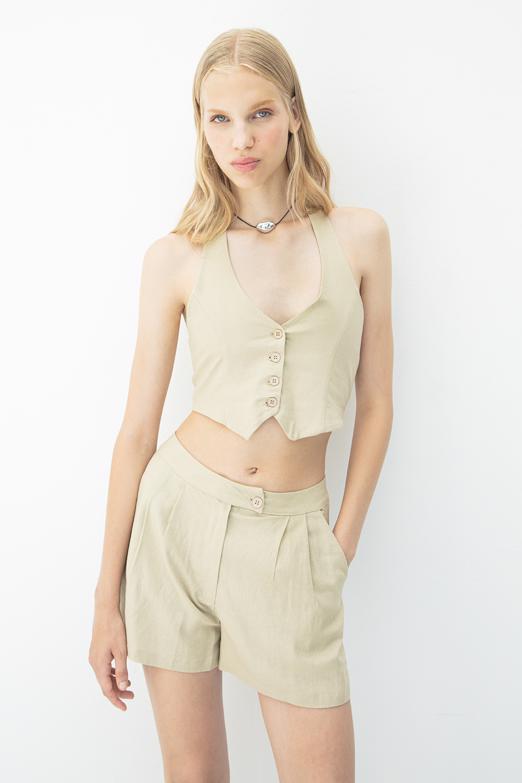 Bayan  Keten Fit Crop Yelek