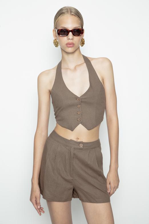 Bayan  Keten Fit Crop Yelek