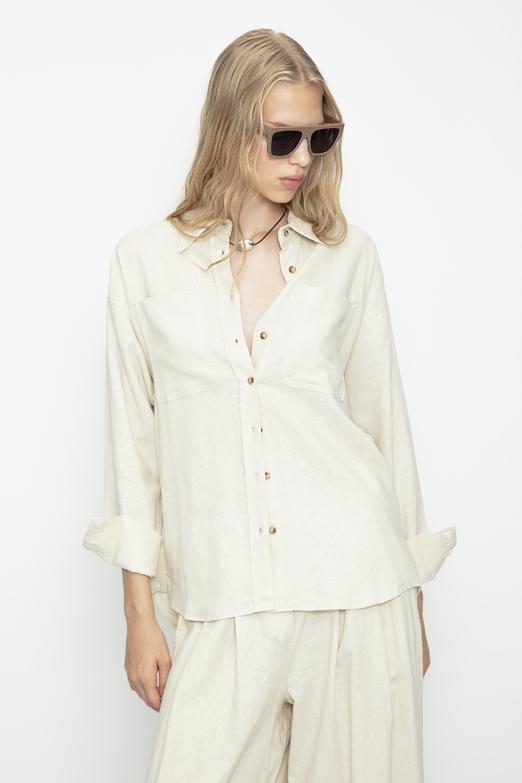 Bayan  Keten Karışımlı Oversize Gömlek