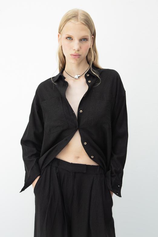 Bayan  Keten Karışımlı Oversize Gömlek