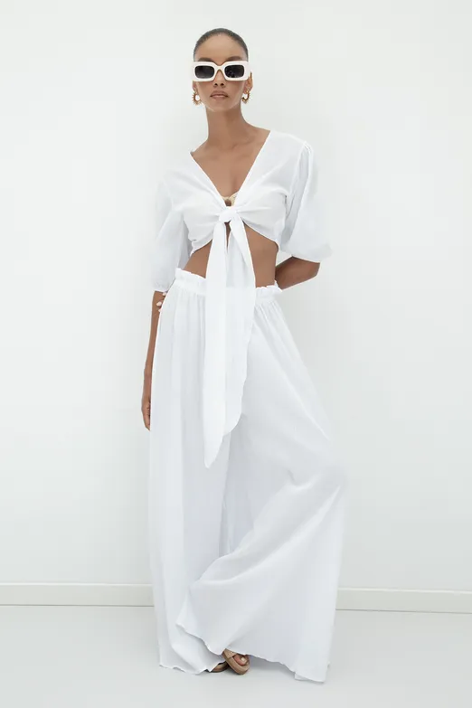 Bayan Beyaz %100 Cotton Bol Pantolon - BSL