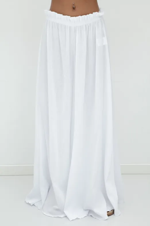Bayan Beyaz %100 Cotton Bol Pantolon - BSL