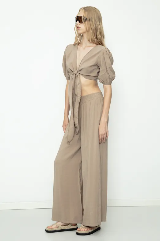 Bayan Kahverengi Bol Paça Oversize Pantolon - BSL