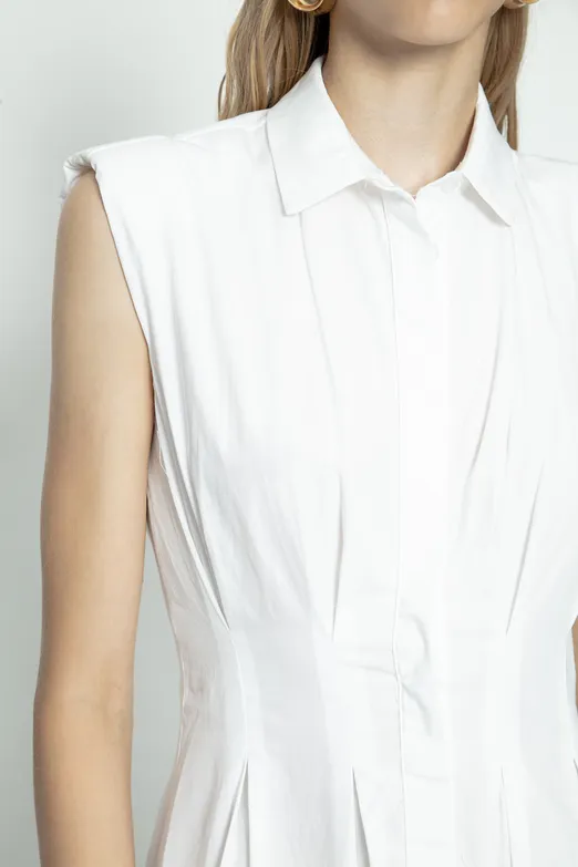 Bayan Beyaz Volanlı Midi Boy Gömlek Elbise - BSL