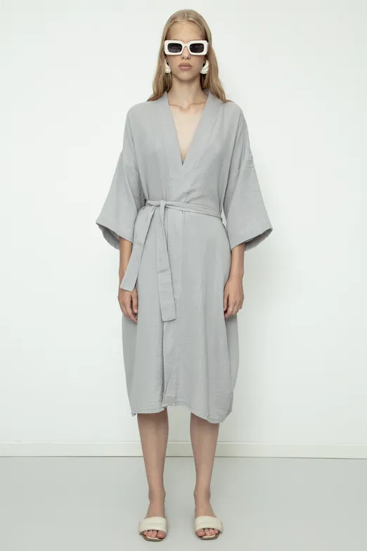 Bayan Gri %100 Cotton Müslin  Kimono - BSL