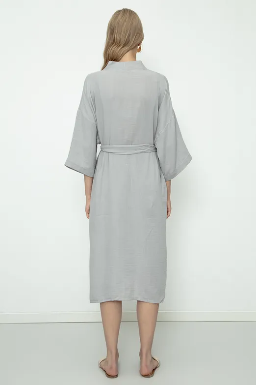 Bayan Gri %100 Cotton Müslin  Kimono - BSL