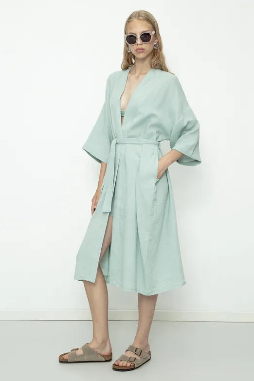 Bayan Yeşil %100 Cotton Müslin  Kimono - BSL