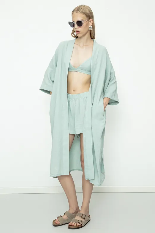 Bayan Yeşil %100 Cotton Müslin  Kimono - BSL
