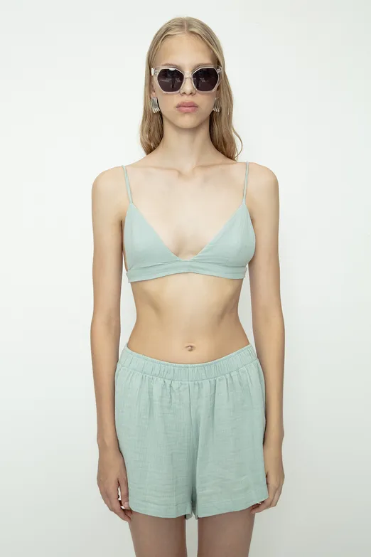 Bayan Yeşil %100 Cotton Müslin Askılı Bustiyer - BSL