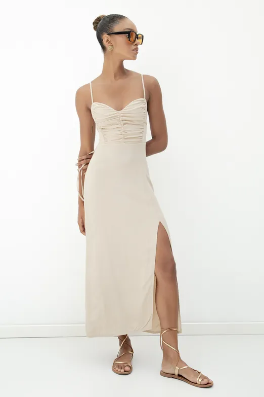 Bayan Vizon Askılı Midi Korse Elbise - BSL