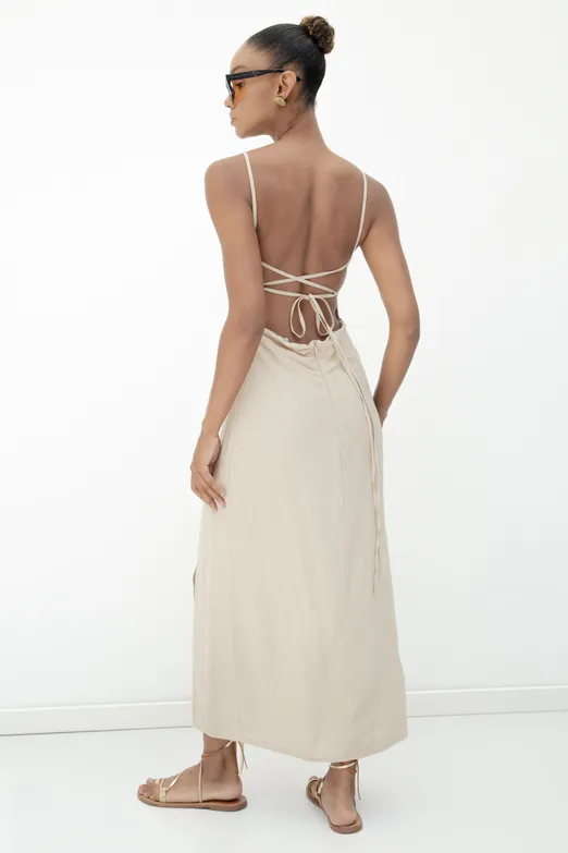 Bayan Vizon Askılı Midi Korse Elbise - BSL