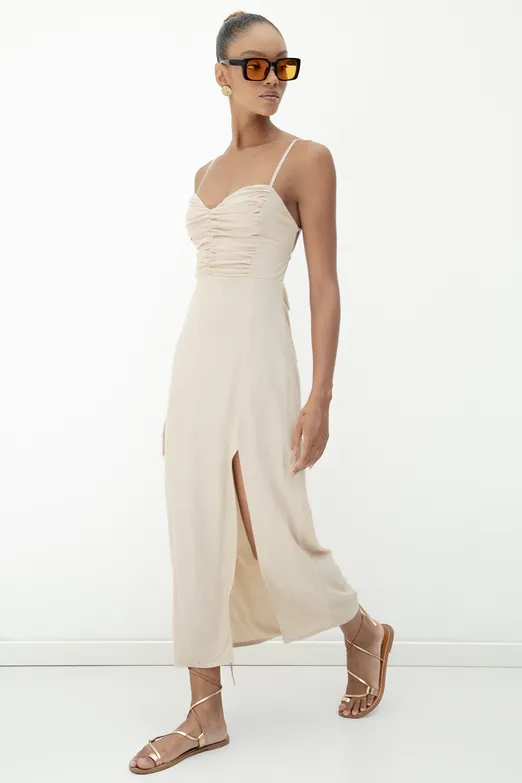 Bayan Vizon Askılı Midi Korse Elbise - BSL