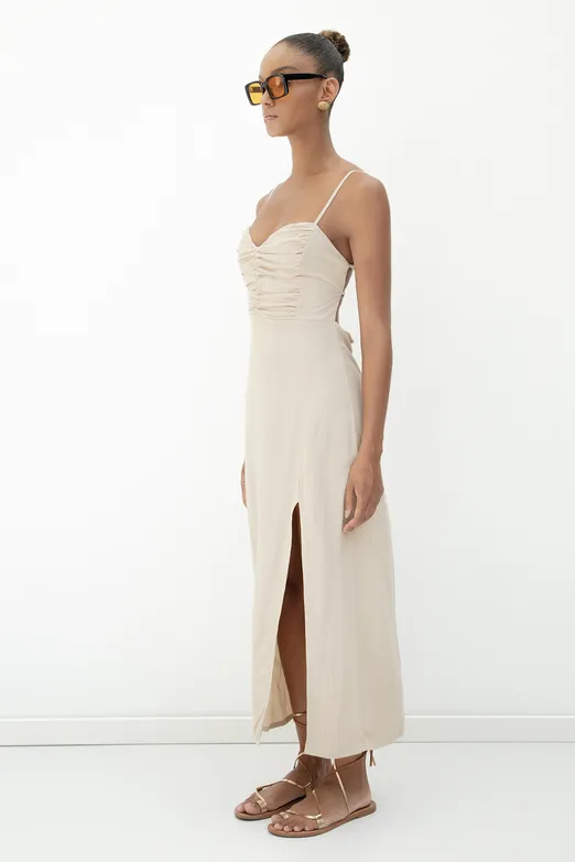 Bayan Vizon Askılı Midi Korse Elbise - BSL