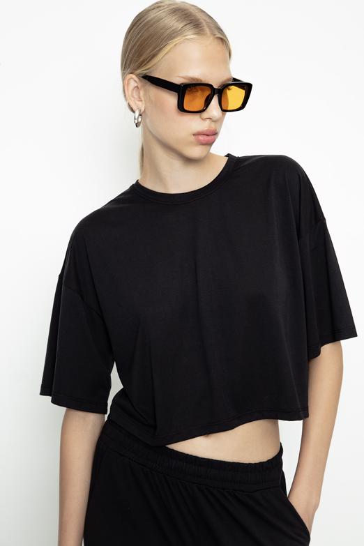 Bayan  Modal Basic Crop Tshirt