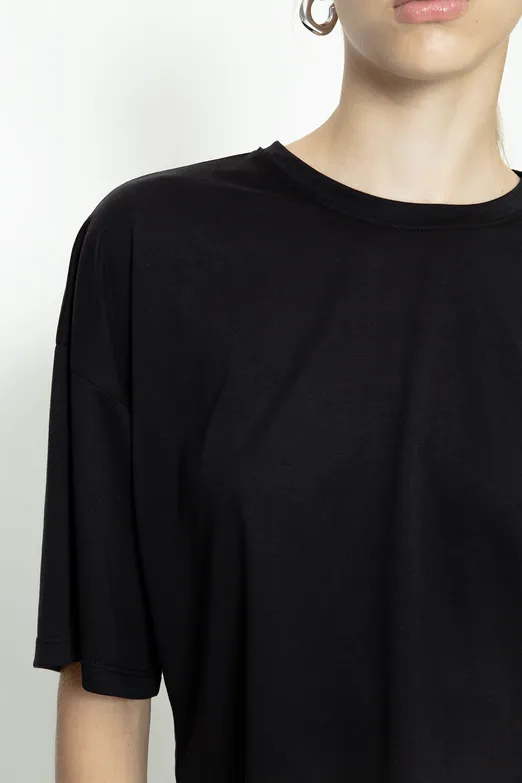 Bayan Siyah Modal Basic Crop Tshirt - BSL