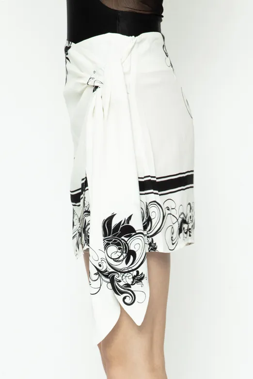 Bayan Ekru Yandan Bağlamalı Mini Şort Etek - BSL