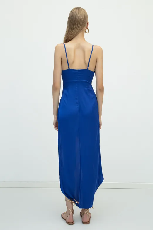 Bayan Sax Asimetrik Etek Detaylı Saten Elbise - BSL