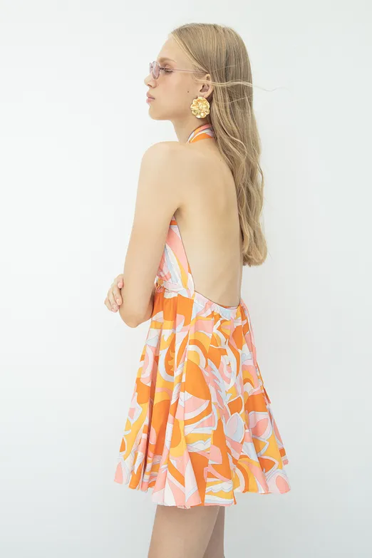 Bayan Multı %100 Cotton Volanlı  Etek  Detaylı  Mini  Elbise - BSL