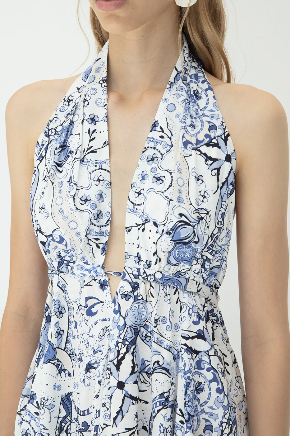 Bayan Mavi %100 Cotton Volanlı  Etek  Detaylı  Mini  Elbise