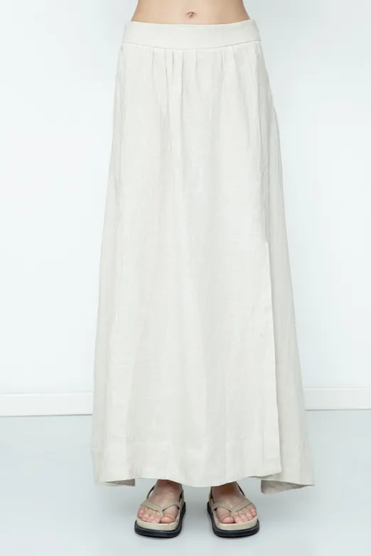 Bayan Bej Keten Midi Etek - BSL