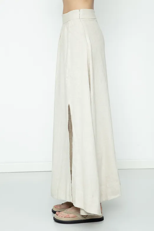 Bayan Bej Keten Midi Etek - BSL