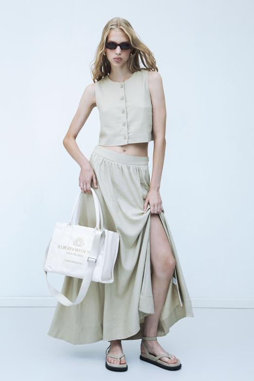 Bayan  Keten Karışım  Midi Etek