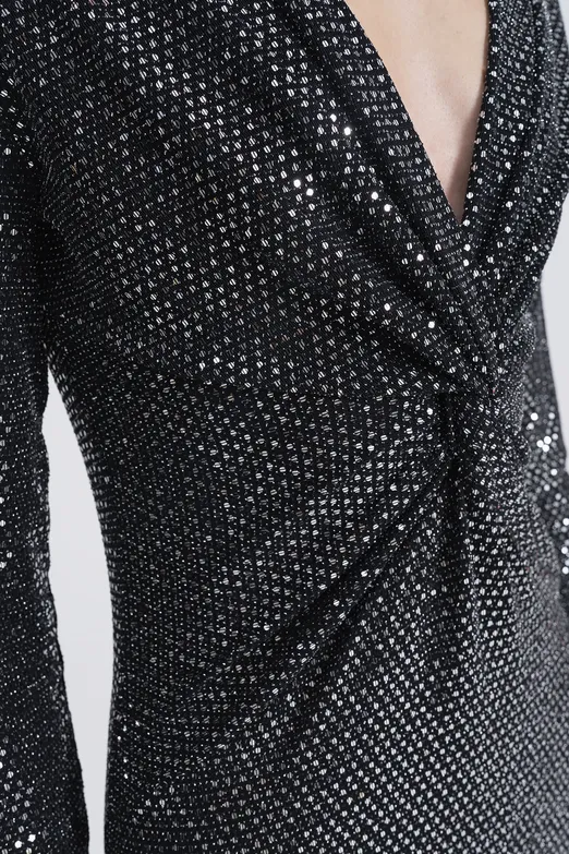 Bayan Gümüş Pul Payet Burgulu Maksi Elbise - BSL