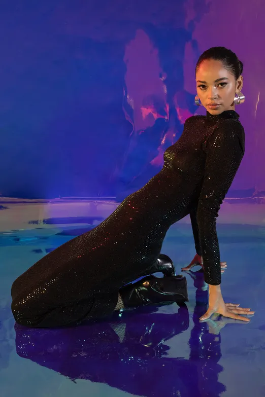 Bayan Siyah Vatkalı Pulpayet Midi Kalem Elbise - BSL