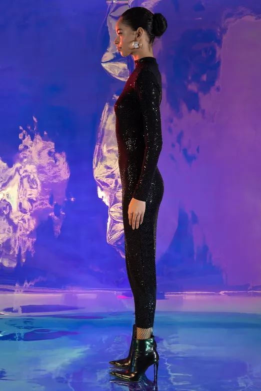 Bayan Siyah Vatkalı Pulpayet Midi Kalem Elbise - BSL