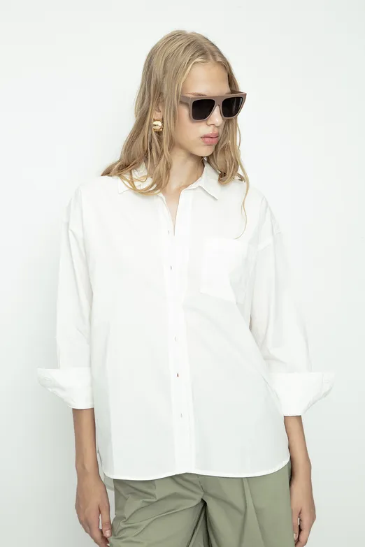 Bayan Beyaz %100 Cotton Oversize Gömlek - BSL